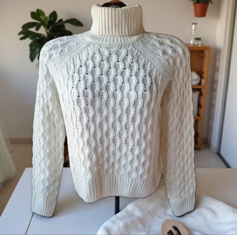 Laundry By Shelli Segal Cozy Cream Chunky Knit Turtleneck Sweater Size S - Picture 1 of 7